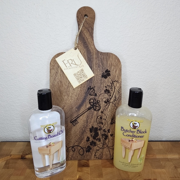 Handcrafted Artistan Laser-Engraved Walnut Cutting Board Butterfly & Key Design - Picture 6 of 6